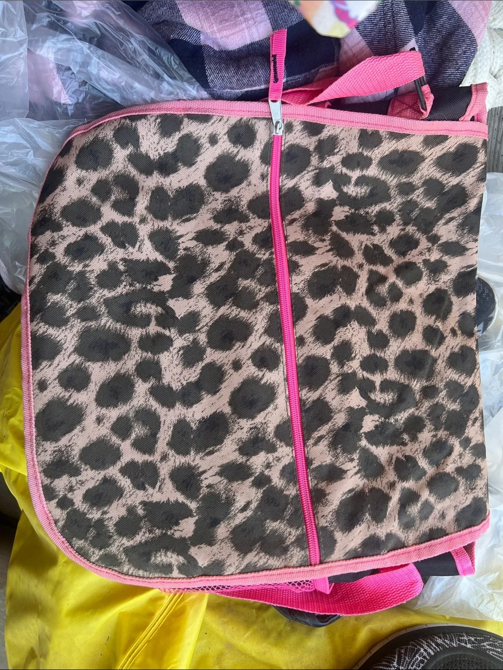 Kids Leopard Print Carry Bag with Pink Trim